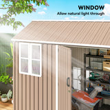 Outsunny 8' x 6' Metal Garden Storage Shed, with Double Swing Doors, Air Vents, Window, Light Brown