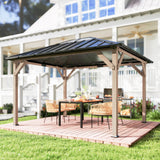 Outsunny 10' x 16' Wood Frame Gazebo with Hardtop Galvanized Steel Roof, UPF50+ Sun Protection, Clear Roof Top, Light Walnut