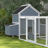PawHut 156" Extra Large Wooden Chicken Coop with 2 Nesting Boxes, Run Cage, Waterproof Wave Roof, for 10-15 Chickens, Light Gray