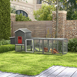 PawHut 118" Large Wooden Chicken Coop for 3-6 Chickens with Asphalt Roof, with Henhouse, Run, Slide-Out Tray and Nesting Box, Gray