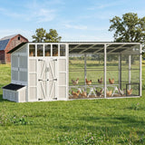 PawHut Large Chicken Coop With Walk-in Outdoor Chicken House with Run, Nesting Box, Waterproof Roof, Perches, 10 - 15 Chickens