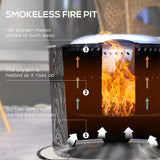 Outsunny Wood-Burning Smokeless Fire Pit, Magnesium Oxide Shell, Portable with Mat, Black