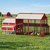 PawHut 187.3" Large Chicken Coop, Walk-in Wooden Hen House, Outdoor Poultry Cage with Run, Weatherproof Roof, Nesting Box, 10 - 15 Chickens