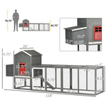 PawHut 118" Large Wooden Chicken Coop for 3-6 Chickens with Asphalt Roof, with Henhouse, Run, Slide-Out Tray and Nesting Box, Gray