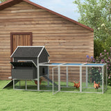 PawHut 137" Wooden Chicken Coop for 8-10 Chickens, Backyard, Gray