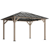 Outsunny 10' x 16' Wood Frame Gazebo with Hardtop Galvanized Steel Roof, UPF50+ Sun Protection, Clear Roof Top, Light Walnut