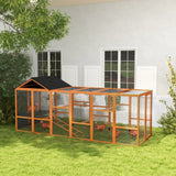 PawHut 141.75" x 48" x 61" Wooden Chicken Coop & Run for 6 - 10 Chickens, Hen House Add-On with Storage, Perches, Natural