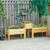Outsunny Wooden Elevated Planter Bed with Bed Liner, Set of 3, Natural