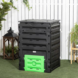 Outsunny Garden Compost Bin, 120 Gallon (450L) Garden Composter, BPA Free, with 80 Vents and 2 Sliding Doors, Black