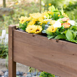 Outsunny 48" x 21" x 34" Wooden Elevated Planter Bed with 8 Pocket Grow Grid, Lockable Wheels, Foldable Side Clapboard, Filter Fabric, and Drainage Holes, Brown