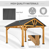 Outsunny 11' x 13' Hardtop Gazebo with Galvanized Steel Roof, Wooden Frame, Ceiling Hook, Natural Wood Finish