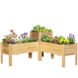 Outsunny Wooden Elevated Planter Bed with Bed Liner, Set of 3, Natural
