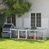 PawHut 156" Extra Large Wooden Chicken Coop with 2 Nesting Boxes, Run Cage, Waterproof Wave Roof, for 10-15 Chickens, Light Gray