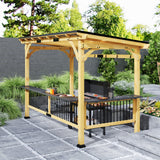 Outsunny 13' x 6' Wooden BBQ Grill Gazebo, Outdoor Hardtop Metal Roof, 2 Bar Shelves and 6 Hooks, Natural Wood