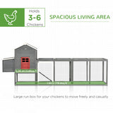 PawHut 118" Large Wooden Chicken Coop for 3-6 Chickens with Asphalt Roof, with Henhouse, Run, Slide-Out Tray and Nesting Box, Gray