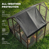 PawHut Large Wooden Chicken Coop for 8-10 Hens, with Walk-in Chicken Run, Waterproof Cover, Nesting Boxes and Perches, Dark Brown
