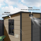 Outsunny 8' x 4' Plastic Outdoor Storage Shed with Floor, Window, Lockable Doors and Vents, Light Brown