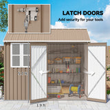 Outsunny 8' x 6' Metal Garden Storage Shed, with Double Swing Doors, Air Vents, Window, Light Brown