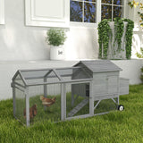 PawHut 96.5" Portable Chicken Coop for 2 - 4 Chickens, With Henhouse, Run, Nesting Box, Wheels, Gray