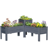 Outsunny Wooden Elevated Planter Bed with Bed Liner, Set of 3, Gray