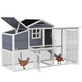 PawHut 76" Wooden Chicken Coop with Outdoor Run, Nesting Box, Tray, Door