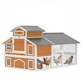 PawHut 79" Chicken Coop for 6 Chickens with Run, Wooden Chicken House with Nesting Boxes and Pull-Out Tray