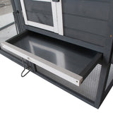 PawHut 84" Wooden Chicken Coop for 2-3 Chickens with Run, Nesting Box, Asphalt Roof, Removable Tray, Ramp, Gray