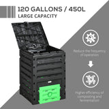 Outsunny Garden Compost Bin, 120 Gallon (450L) Garden Composter, BPA Free, with 80 Vents and 2 Sliding Doors, Black
