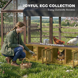 PawHut Large Wooden Chicken Coop for 8-10 Hens, with Walk-in Chicken Run, Waterproof Cover, Nesting Boxes and Perches, Dark Brown