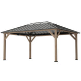 Outsunny 12' x 16' Wood Frame Gazebo with Hardtop Galvanized Steel Roof, UPF50+ Sun Protection, Clear Roof Top, Light Walnut