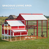 PawHut 187.3" Large Chicken Coop, Walk-in Wooden Hen House, Outdoor Poultry Cage with Run, Weatherproof Roof, Nesting Box, 10 - 15 Chickens