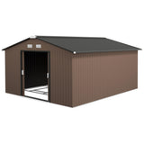 Outsunny 11' x 13' Metal Storage Shed with Double Sliding & Locking Doors, Air Vents, Brown
