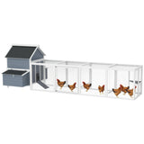 PawHut 156" Extra Large Wooden Chicken Coop with 2 Nesting Boxes, Run Cage, Waterproof Wave Roof, for 10-15 Chickens, Light Gray
