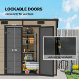 Outsunny 8' x 4' Plastic Outdoor Storage Shed with Floor, Window, Lockable Doors and Vents, Light Brown