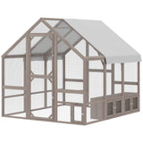 PawHut Large Wooden Chicken Coop for 8-10 Hens, with Walk-in Chicken Run, Waterproof Cover, Nesting Boxes and Perches, Light Brown