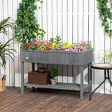 Outsunny 43" x 18" x 30" Wooden Elevated Planter Bed with 8 Slots and Open Shelf, Gray