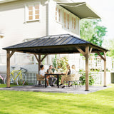 Outsunny 12' x 16' Wood Frame Gazebo with Hardtop Galvanized Steel Roof, UPF50+ Sun Protection, Clear Roof Top, Light Walnut