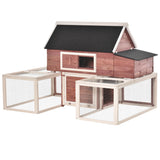 PawHut Wooden Chicken Coop With Henhouse, Nesting Box, Double Runs, Asphalt Roof, Ramp