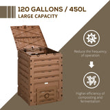 Outsunny Garden Compost Bin, 120 Gallon (450L) Garden Composter, BPA Free, with 80 Vents and 2 Sliding Doors, Brown