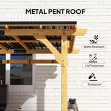 Outsunny 13' x 6' Wooden BBQ Grill Gazebo, Outdoor Hardtop Metal Roof, 2 Bar Shelves and 6 Hooks, Natural Wood