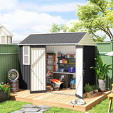 Outsunny 8' x 6' Metal Garden Storage Shed, with Double Swing Doors, Air Vents, Window, Dark Gray