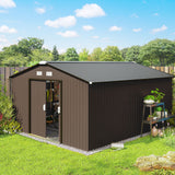 Outsunny 11' x 13' Metal Storage Shed with Double Sliding & Locking Doors, Air Vents, Brown