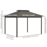 Outsunny 10' x 12' Aluminum Frame Gazebo with Hardtop Metal Double Roof, Curtains and Netting, and Ceiling Hooks, Gray