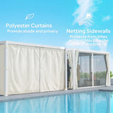 Outsunny 10' x 13' Outdoor Retractable Pergola with Sun Shade, Aluminum Louvered Top, Curtains, Netting, White