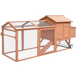 PawHut 96.5" Portable Chicken Coop for 2 - 4 Chickens, With Henhouse, Run, Nesting Box, Wheels, Natural