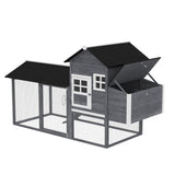 PawHut 84" Wooden Chicken Coop for 2-3 Chickens with Run, Nesting Box, Asphalt Roof, Removable Tray, Ramp, Gray