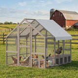 PawHut Large Wooden Chicken Coop for 8-10 Hens, with Walk-in Chicken Run, Waterproof Cover, Nesting Boxes and Perches, Light Brown