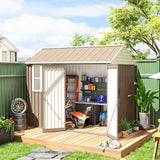 Outsunny 8' x 6' Metal Garden Storage Shed, with Double Swing Doors, Air Vents, Window, Light Brown