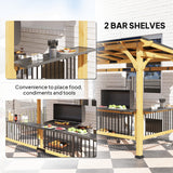 Outsunny 13' x 6' Wooden BBQ Grill Gazebo, Outdoor Hardtop Metal Roof, 2 Bar Shelves and 6 Hooks, Natural Wood