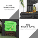 Outsunny Garden Compost Bin, 120 Gallon (450L) Garden Composter, BPA Free, with 80 Vents and 2 Sliding Doors, Black